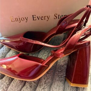Chic Burgundy Patent Leather Block Heels